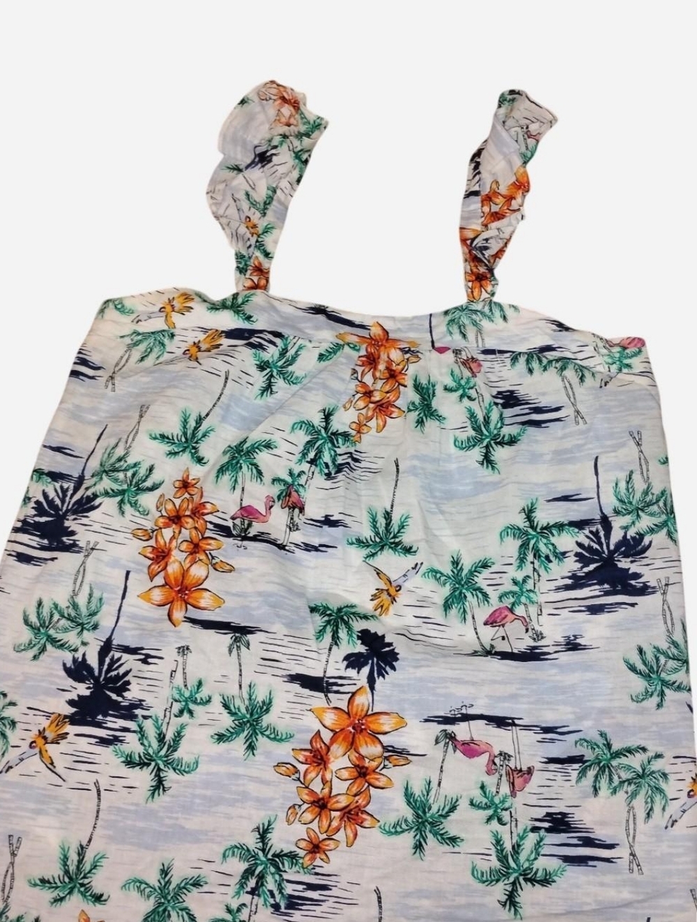 Old Navy Linen-Blend Sleeveless Top S - Tropical Floral & Flamingo Print